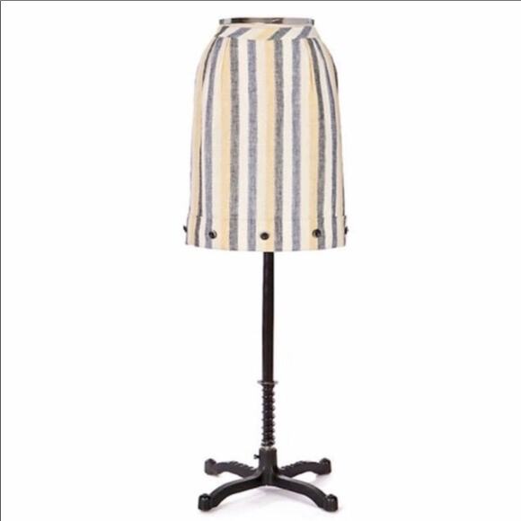 Anthropologie Edme & Eystlle "Cafe Awning" Linen Cream/Navy/Yellow Striped Skirt - Picture 2 of 7